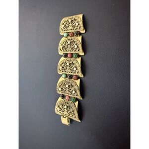 Vintage Tribal Hinge Pakistan Statement Cuff Bracelet Ornate Filigree GUC